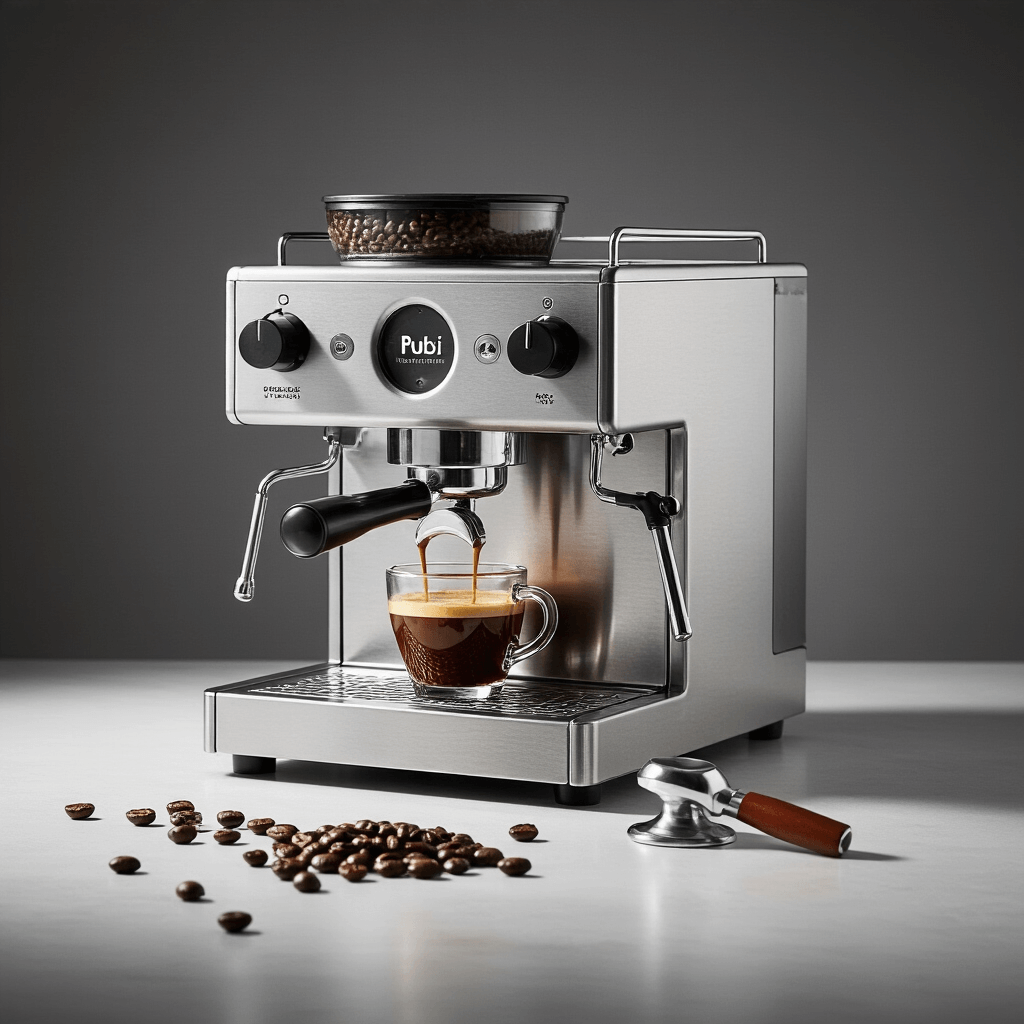Finding Your Perfect Coffee Maker at Costco: A Complete Guide to Every Brew Style A professional product photograph of the Rubi Micro Cafe machine in a high-contrast studio setup, featuring dramatic side lighting, a perfectly poured cup of coffee, scattered coffee beans, and a professional-grade tamper against a minimalist background.