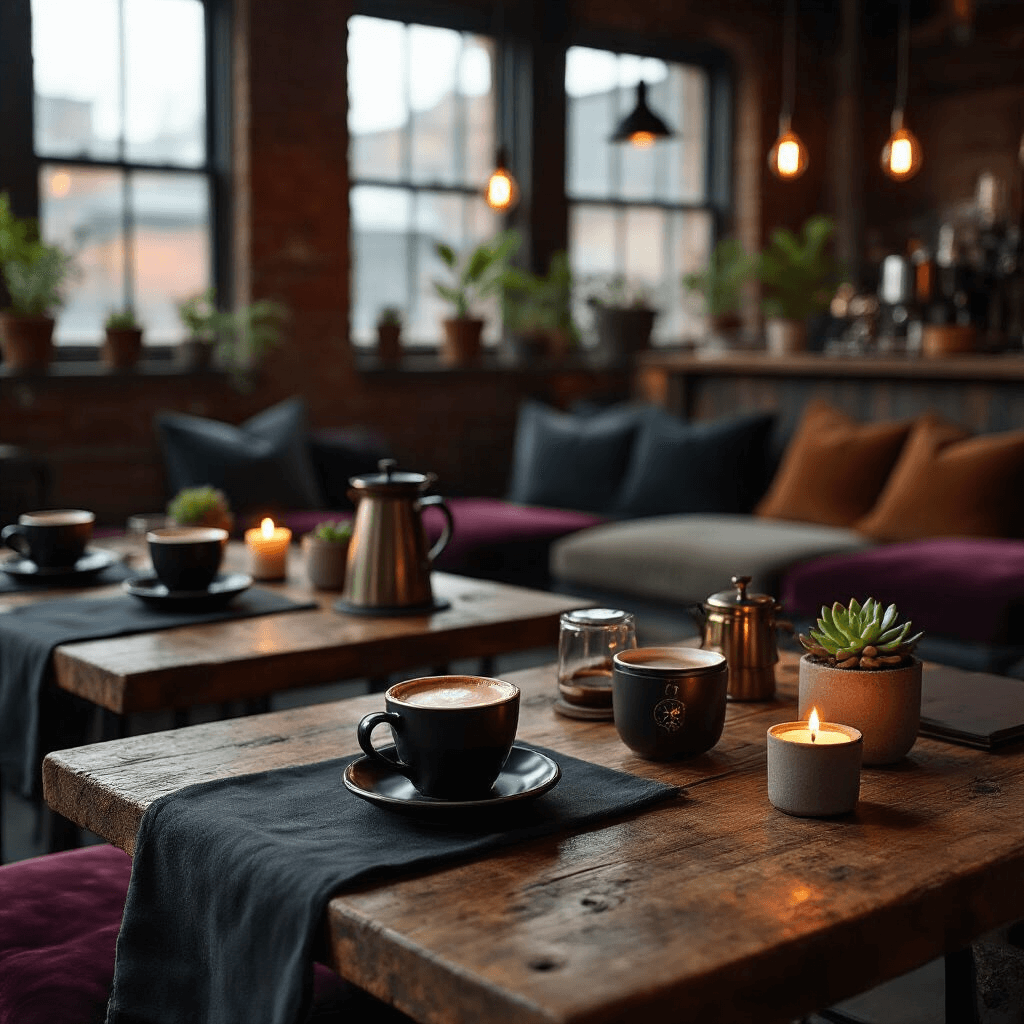 The Best Drip Coffee Makers: My Journey to Finding the Perfect Morning Cup A close-up of a coffee cupping session in a stylish loft, featuring artisan cups, precision brewing tools, velvet cushions in jewel tones, and ambient lighting from Edison bulbs and candles, set on reclaimed wood tables with succulent decor.