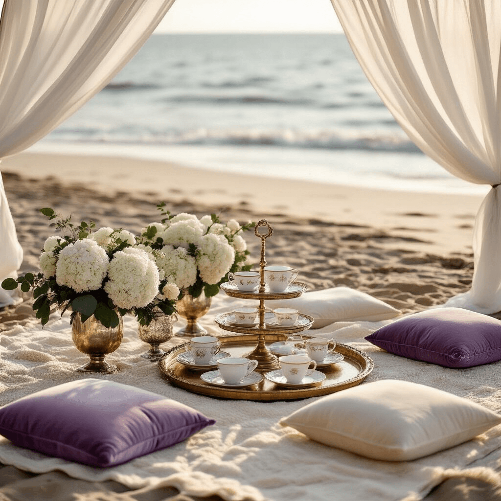 All Stainless Steel Coffee Makers with No Plastic Cinematic close-up of a beachfront celebration with vintage rugs, lavender and silver cushions, brass tray tables with delicate china, fresh white hydrangeas, and sheer fabric panels fluttering in the breeze against a dreamy ocean backdrop.